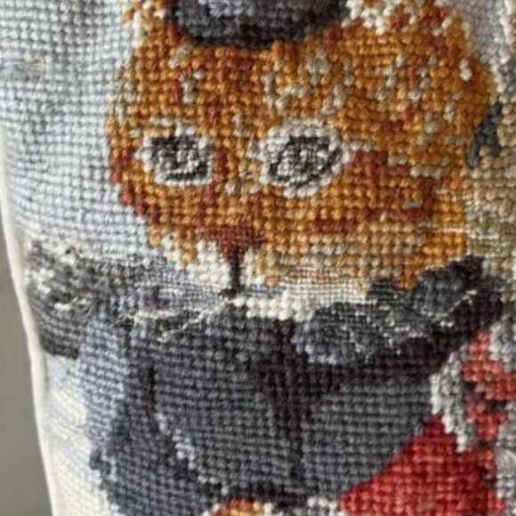 Vintage Needlepoint Cat Couple Ice Skating Victorian Dress Velvet Back 13" - Picture 7 of 10
